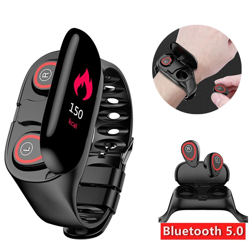 M1 последние 2 в 1 AI Смарт-часы с Bluetooth наушниками Обнаружение сердечного ритма