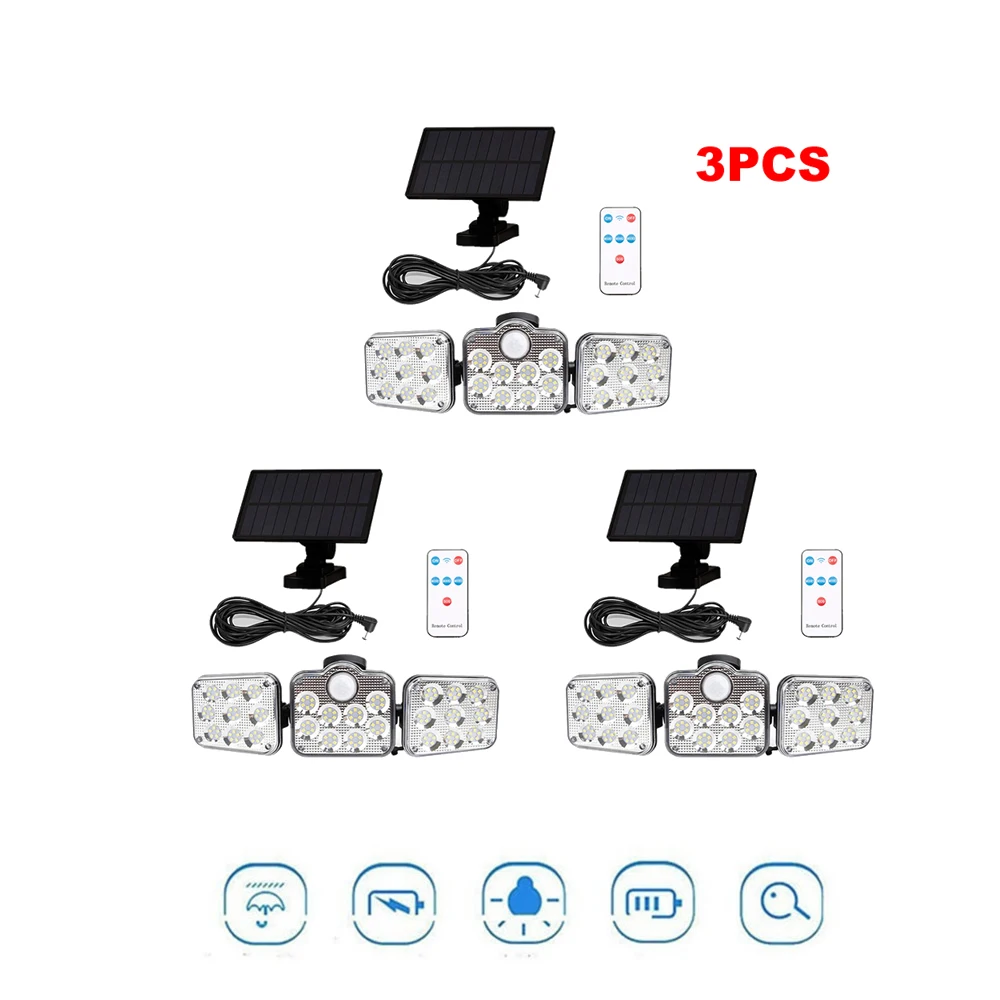 3pcs 138 led remote seperable Solar Lamp 3-Head Wall Lamp Solar Powered Sunlight Waterproof FIR Induction Street Light Garden Ou
3pcs 138 led remote seperable Solar Lamp 3-Head Wall Lamp Solar Powered Sunlight Waterproof FIR Induction Street Light Garden Ou