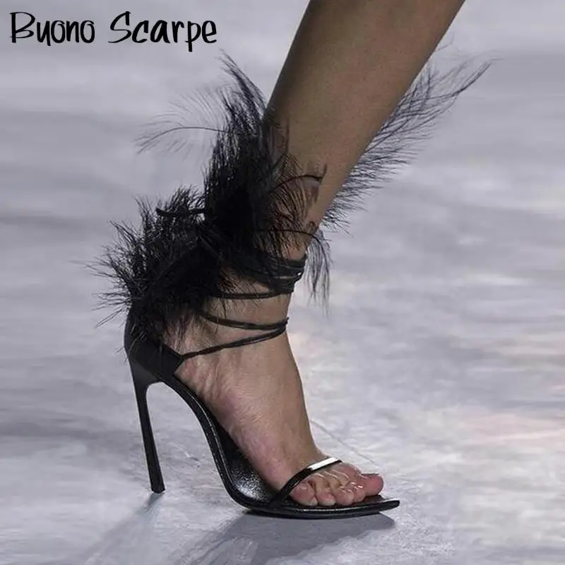 New Red Black Feather Sandals Women Catwalk Runway Shoes Woman High Heel Stilettos Fur Summer Shoes Deigner Show Party Shoes
New Red Black Feather Sandals Women Catwalk Runway Shoes Woman High Heel Stilettos Fur Summer Shoes Deigner Show Party Shoes