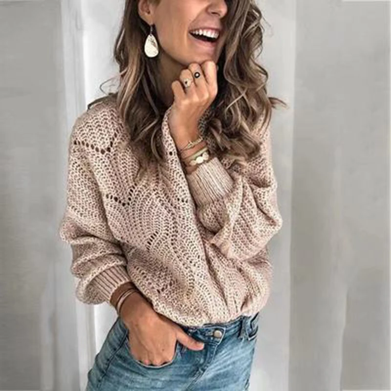 Autumn and Winter Women's Pullover Casual Sweater Women's Round Neck Hollow Knit Top Jumper
Autumn and Winter Women's Pullover Casual Sweater Women's Round Neck Hollow Knit Top Jumper