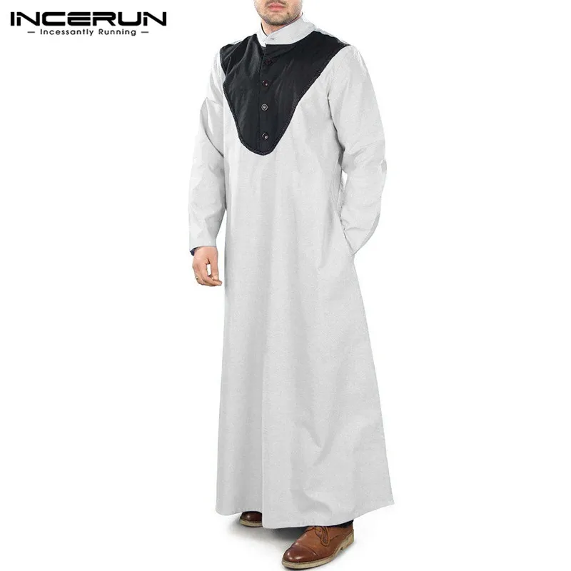 

Мусульманский кафтан INCERUN в стиле пэчворк с воротником-стойкой, Дубайская абайя с длинным рукавом, винтажные халаты, Арабская Мужская одежд...
