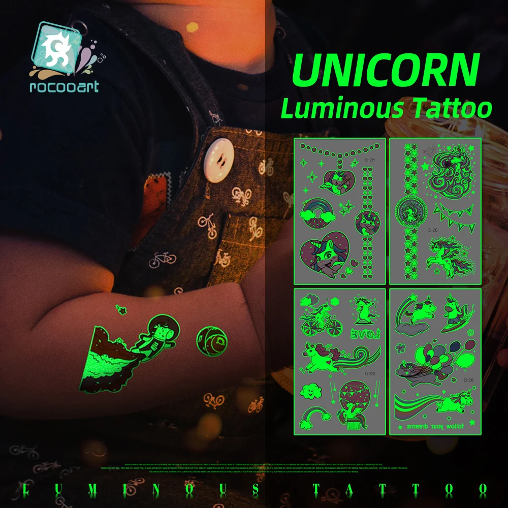 Tattoo Stickers Luminous Child Kid Temporary Fake Tattoos Glow Paste on Face Arm Leg for Children Body Art Unicorn Sticker
Tattoo Stickers Luminous Child Kid Temporary Fake Tattoos Glow Paste on Face Arm Leg for Children Body Art Unicorn Sticker