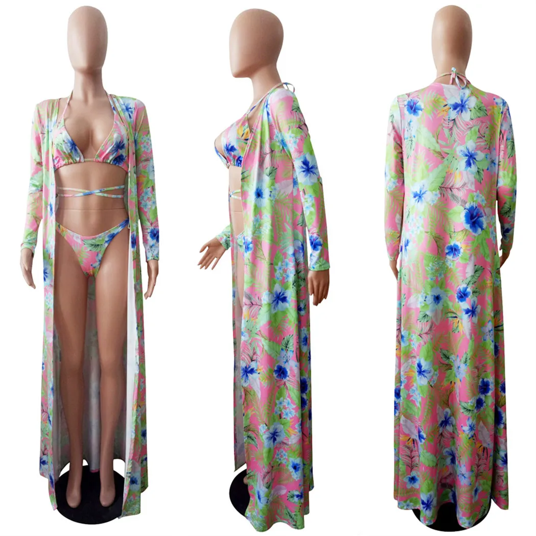 Occident Fashion Female's Swimsuit Floral And Leaf Print Bikini Three-piece Multi-color Sets 
Occident Fashion Female's Swimsuit Floral And Leaf Print Bikini Three-piece Multi-color Sets