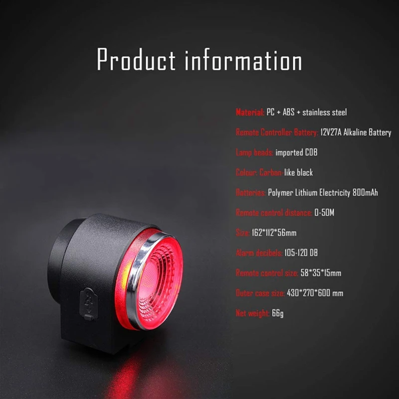 Bike Tail Light Anti-Theft Alarm Rechargeable ligent Light Perception and Brake Induction Bike with Remote
Bike Tail Light Anti-Theft Alarm Rechargeable ligent Light Perception and Brake Induction Bike with Remote
