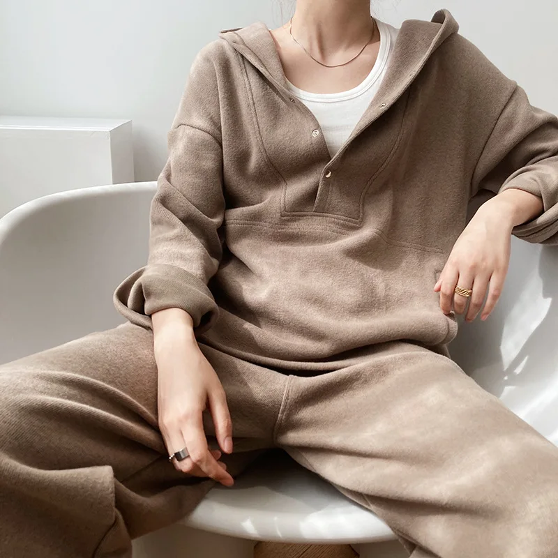 Female Solid Color Cotton Tracksuit Sweatsuit Retro Jumper Women's Loose Soft Hooded Pullover and Wide Leg Casual Pants Outfits
Female Solid Color Cotton Tracksuit Sweatsuit Retro Jumper Women's Loose Soft Hooded Pullover and Wide Leg Casual Pants Outfits