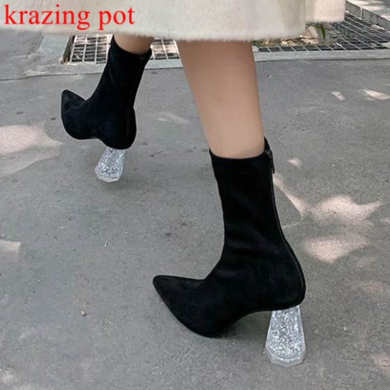 Krazing Pot flock material crystal high heels stretch boots pointed toe stovepipe winter velvet shoes sexy party ins ankle boots
Krazing Pot flock material crystal high heels stretch boots pointed toe stovepipe winter velvet shoes sexy party ins ankle boots