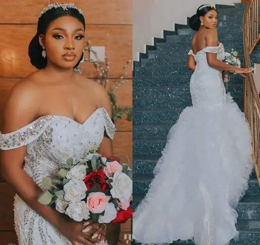 Arabic Plus Size Mermaid Wedding Dresses Luxury Crystal Beaded Ruffles Chapel Train African Garden Wedding Gowns
Arabic Plus Size Mermaid Wedding Dresses Luxury Crystal Beaded Ruffles Chapel Train African Garden Wedding Gowns