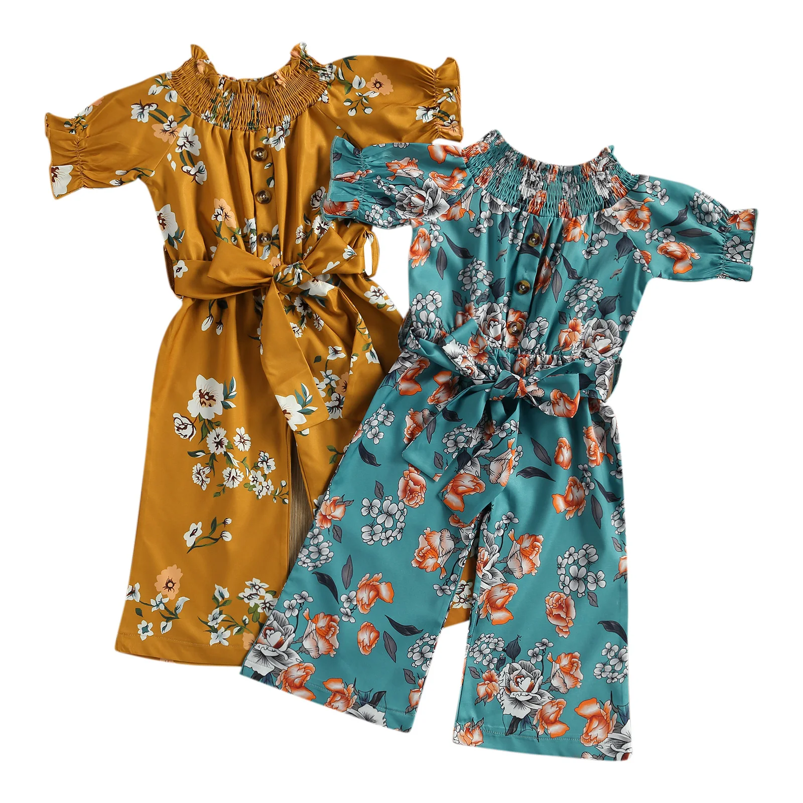 Детский комбинезон с коротким рукавом и поясом с бантом, красивая летняя одежда с цветочным принтом 
Детский комбинезон с коротким рукавом и поясом с бантом, красивая летняя одежда с цветочным принтом