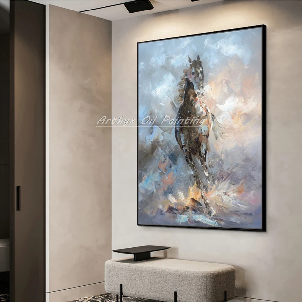 Arthyx Painting Hand Painted Knife Horse Oil Paintings on Canvas Pop Art Abstract Poster Wall Picture For Living Room Home Decor | Дом и сад