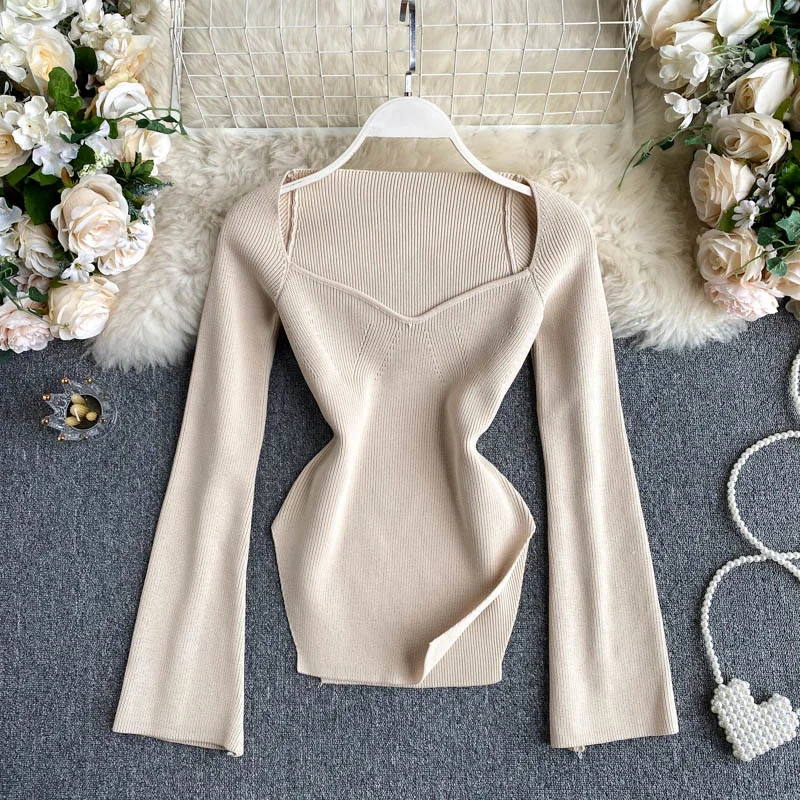 Knitted Sweater Pullover Square Neck Tops Women 2021 Fashion Women Clothing Long Sleeve Top Woman Sweaters Pullovers
Knitted Sweater Pullover Square Neck Tops Women 2021 Fashion Women Clothing Long Sleeve Top Woman Sweaters Pullovers