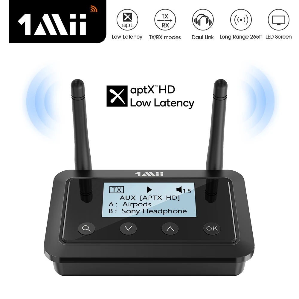 1Mii B03+ Bluetooth Transmitter Receiver aptX LL HD 3.5mm Aux Audio 5.0 Adapter for TV PC Headphone with LCD Screen | Электроника