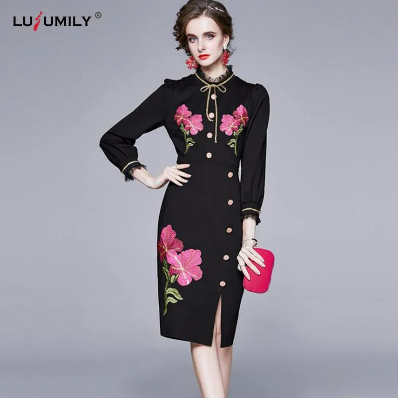 Lusumily Winter Women Embroidery Dress Black Female Elegant Office Pencil Robe Female Fashion Vintage Slim Girl Party Dresses
Lusumily Winter Women Embroidery Dress Black Female Elegant Office Pencil Robe Female Fashion Vintage Slim Girl Party Dresses