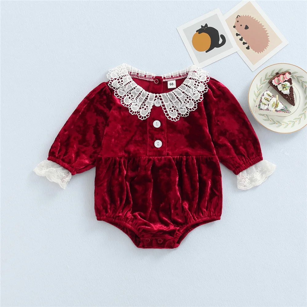 0-3 Years Baby Girls Lace Trim Red Rompers Toddlers Kids Patchwork Peter Pan Collar Long Sleeve Crotch Snaps Corduroy Jumpsuit
0-3 Years Baby Girls Lace Trim Red Rompers Toddlers Kids Patchwork Peter Pan Collar Long Sleeve Crotch Snaps Corduroy Jumpsuit