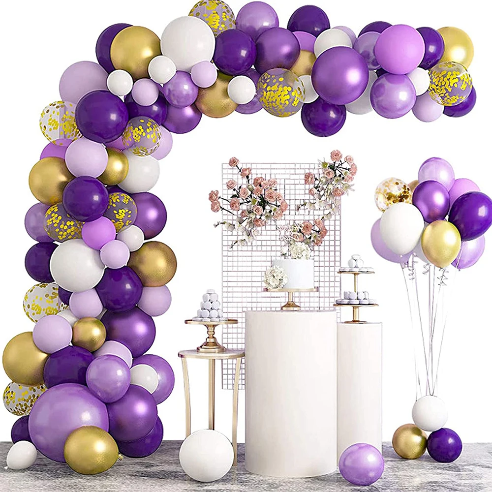 125 Pieces Latex Arch Garland Purple White Blue Rose Gold Balloons Gold Confetti Balloons for Wedding Birthday Party Decoration
125 Pieces Latex Arch Garland Purple White Blue Rose Gold Balloons Gold Confetti Balloons for Wedding Birthday Party Decoration