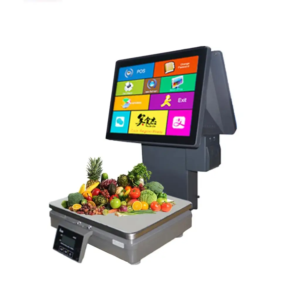 

New Android Pos Scales All In One Touch Android Cash Register Weighing Scale With Printer for Fruit Shops