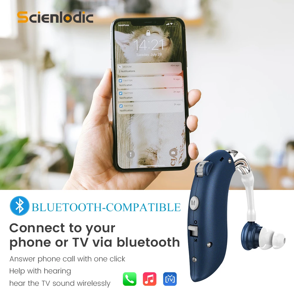 Слуховой аппарат BTE совместимый с Bluetooth перезаряжаемый слуховой цифровой