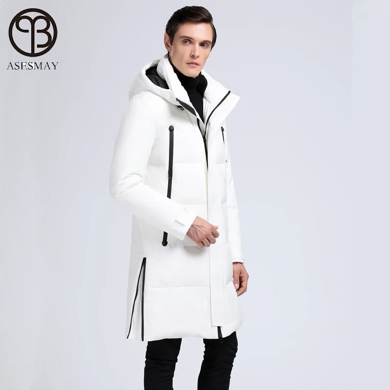 Фото 2019 брендовая одежда мужское зимнее пальто куртка на белом утином пуху теплая