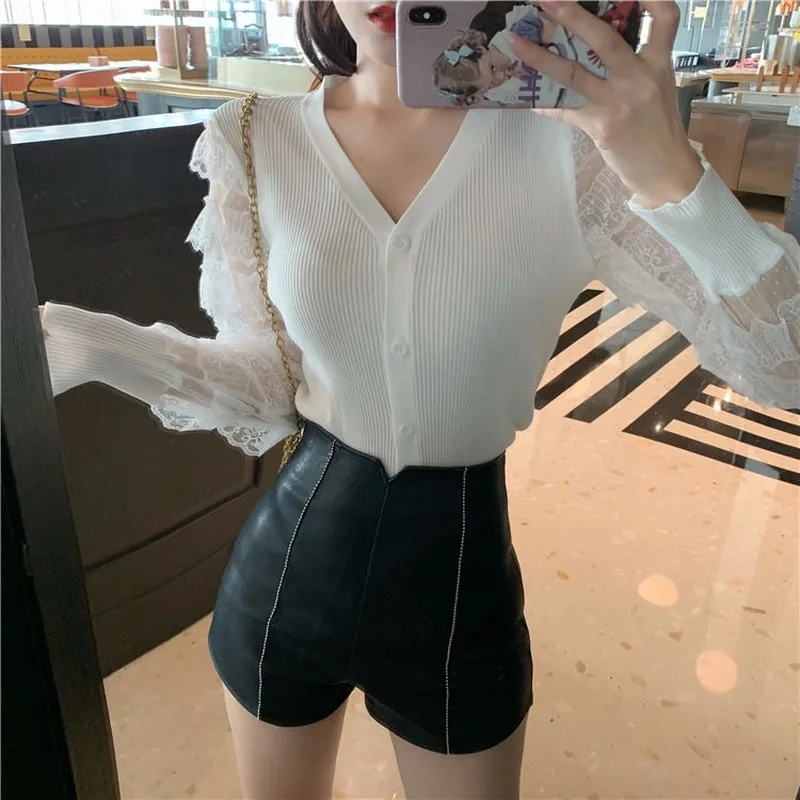 2020 spring and autumn new cardigan women's long sleeve lace knitting thin temperament V-Neck Sweater
2020 spring and autumn new cardigan women's long sleeve lace knitting thin temperament V-Neck Sweater