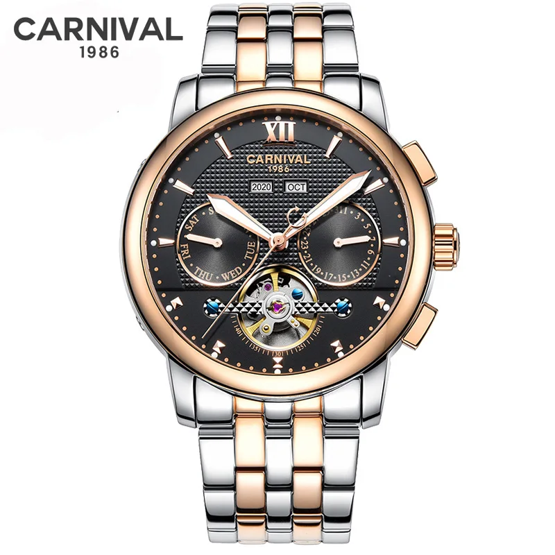 Carnival Automatic Mechanical Watches Sports Men Full Steel Luxury Watch with Perpetual Calendar Display Luminous relogios 2021
Carnival Automatic Mechanical Watches Sports Men Full Steel Luxury Watch with Perpetual Calendar Display Luminous relogios 2021