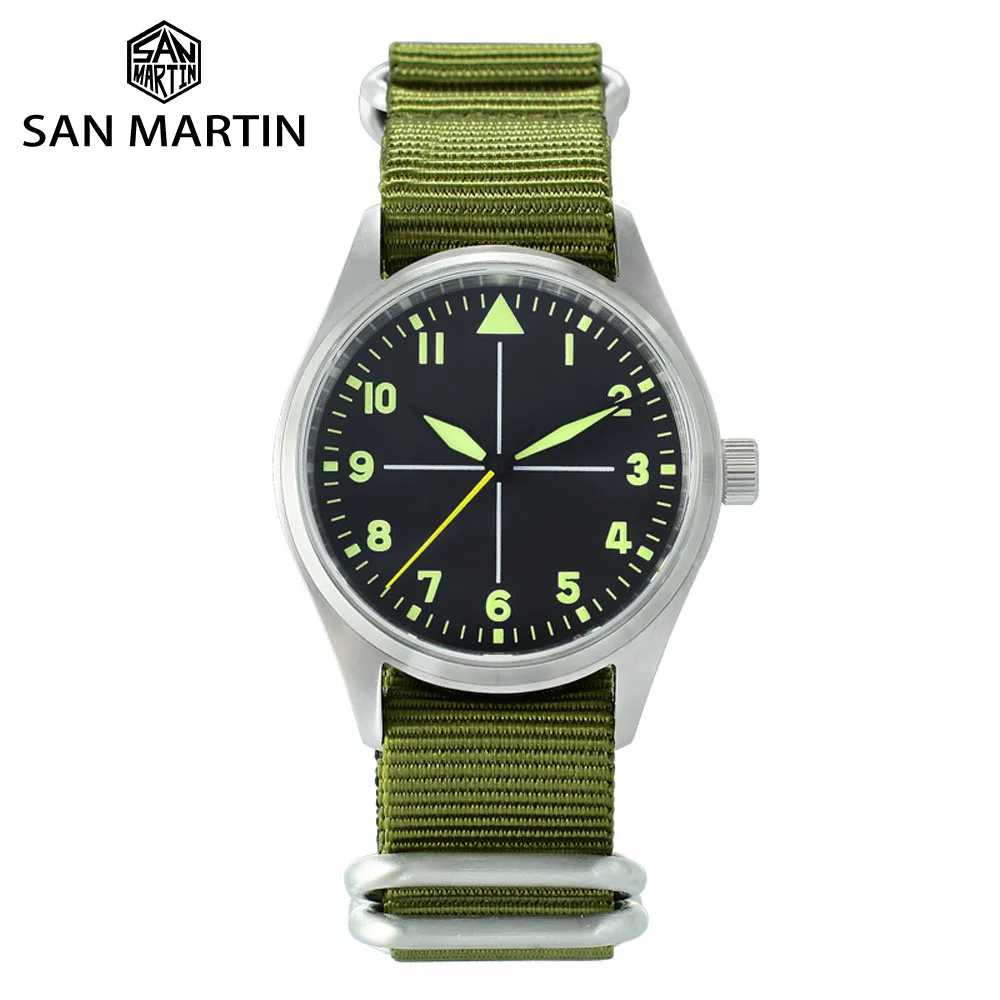 San Martin Men's Military Pilot Wristwatch Sapphire Glass NH35 Automatic Movement 200m Water Resistant Luminous Nato Nylon Strap
San Martin Men's Military Pilot Wristwatch Sapphire Glass NH35 Automatic Movement 200m Water Resistant Luminous Nato Nylon Strap