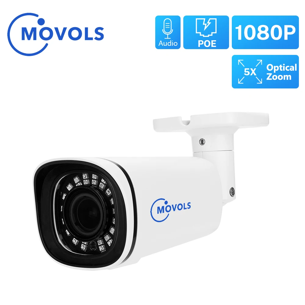 MOVOLS 1080P POE IP камера 2MP 5X оптический зум водонепроницаемый P2P ONVIF Autio металлический
