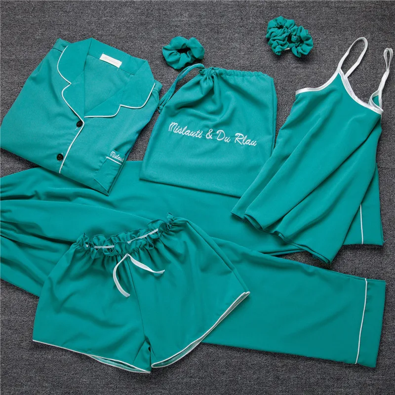 Red Women's 7 Pieces Pajamas Sets Emulation Silk Striped Pyjama Women Sleepwear Sets Spring Summer Autumn Homewear DZA093
Red Women's 7 Pieces Pajamas Sets Emulation Silk Striped Pyjama Women Sleepwear Sets Spring Summer Autumn Homewear DZA093