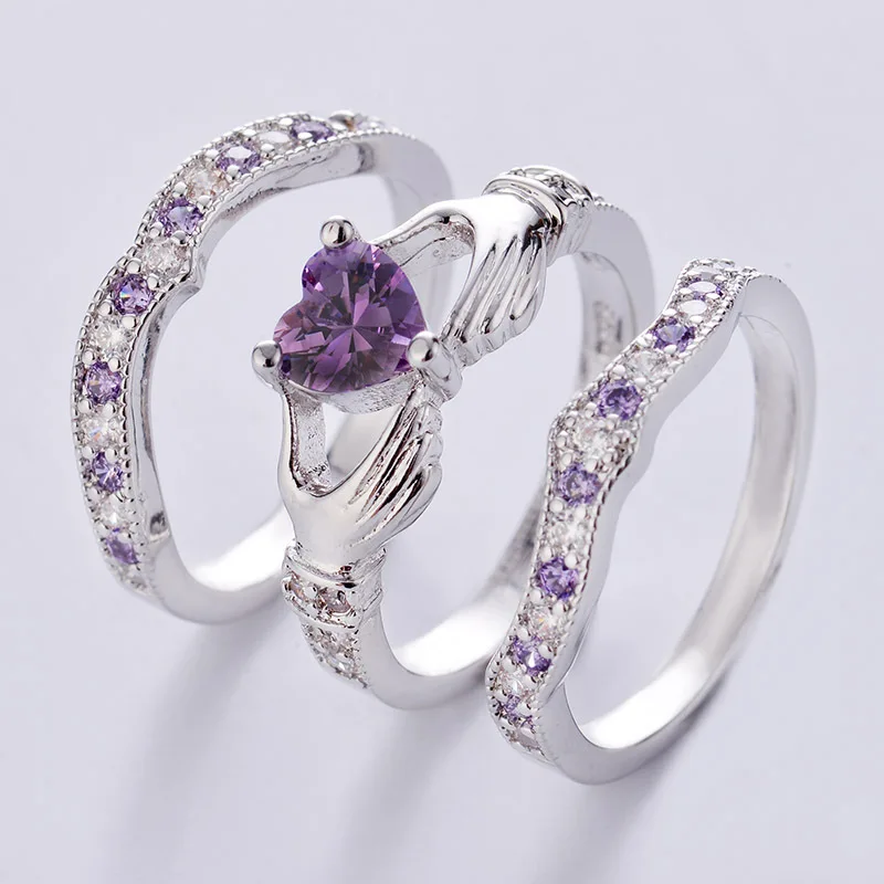 3pcs / Set Crada Heart Amethyst Wedding Ring Set Silver Plated Fashion Jewelry Bride Engagement Ring Anniversary Gift Size 6-10
3pcs / Set Crada Heart Amethyst Wedding Ring Set Silver Plated Fashion Jewelry Bride Engagement Ring Anniversary Gift Size 6-10