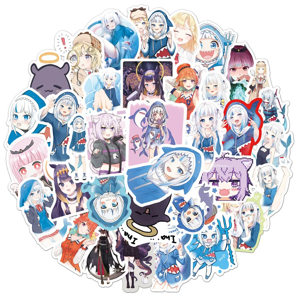 Стикеры Kawaii Anime Girl Gawr Gura водостойкие Мультяшные с изображением милой акулы