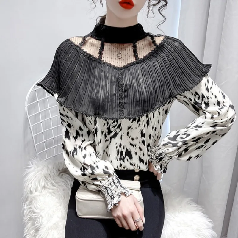 Ruffled Hollow Out Stitching Bottoming Shirt for Women 2021 Spring New Loose Blouse Top Long Sleeve Chiffon Shirts Female Blusas
Ruffled Hollow Out Stitching Bottoming Shirt for Women 2021 Spring New Loose Blouse Top Long Sleeve Chiffon Shirts Female Blusas