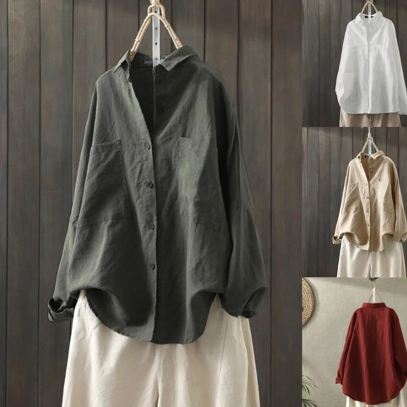 Spring Autumn Women Blouse Lapel Long Sleeve Tops Vintage Casual Pockets Shirt Solid Color Blusas Loose Chemise Tunic Mujer
Spring Autumn Women Blouse Lapel Long Sleeve Tops Vintage Casual Pockets Shirt Solid Color Blusas Loose Chemise Tunic Mujer