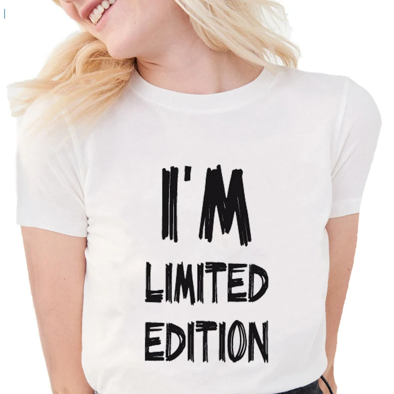 I'M LIMITED EDITION T-Shirt Women Summer Fashion Simple Letter Print Soft Cotton t shirt Women White Tops
I'M LIMITED EDITION T-Shirt Women Summer Fashion Simple Letter Print Soft Cotton t shirt Women White Tops