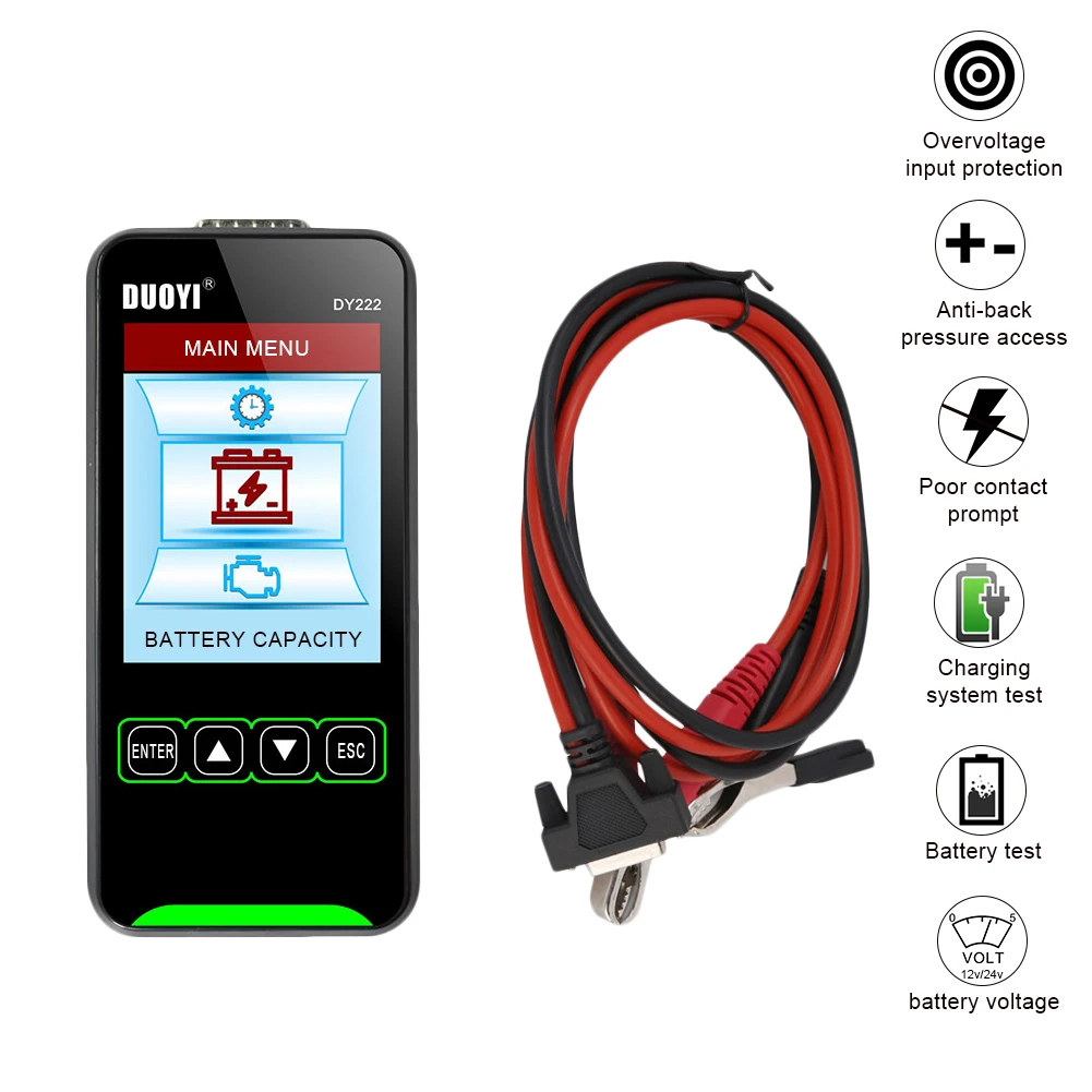 Car Battery Load Tester DY222 12V/24V Multifunctional Internal Resistance Battery Health Checker Car Battery System Tester
Car Battery Load Tester DY222 12V/24V Multifunctional Internal Resistance Battery Health Checker Car Battery System Tester