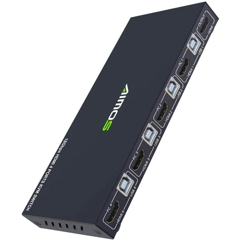 18Gbps 4K 60Hz Ultra HD Metal Case 4 Input 1 Output KVM Switch HDMI 2.0 Sn Switcher Shared Keyboard and Mouse 
18Gbps 4K 60Hz Ultra HD Metal Case 4 Input 1 Output KVM Switch HDMI 2.0 Sn Switcher Shared Keyboard and Mouse