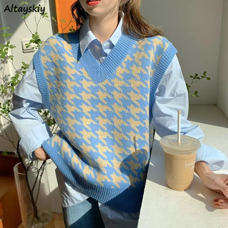 Sweater Vest Women Spring Simple Loose-fitting Sleeveless All-match Retro Houndstooth Knitting Vintage Side Vents Female Fashion
Sweater Vest Women Spring Simple Loose-fitting Sleeveless All-match Retro Houndstooth Knitting Vintage Side Vents Female Fashion