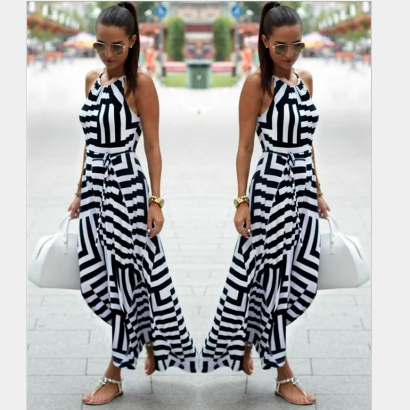 2021 Boho Striped Maxi Long Dress Round Neck Lace-up Sleeveless Beach Style Strap Sundress Irregular Printed Female Vestidos
2021 Boho Striped Maxi Long Dress Round Neck Lace-up Sleeveless Beach Style Strap Sundress Irregular Printed Female Vestidos