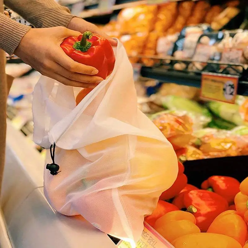 Многоразовые сетчатые мешки для хранения фруктов и овощей прозрачные моющиеся