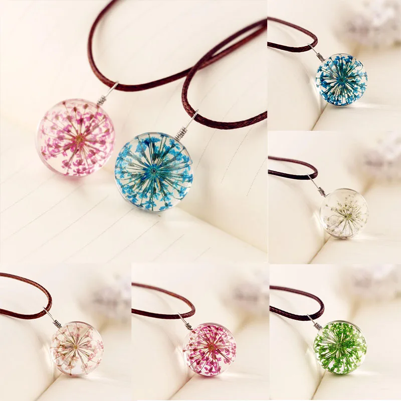 

Women Necklace Dandelion Glass Ball Pendant Necklace Charm Trendy Natural Dandelion Pendant Transparent Lucky Wish Glass Ball