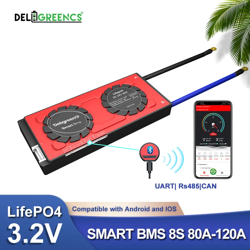Аккумуляторная батарея Smart BMS 8S 80A 100A 120A с UART 485 Bluetooth APP 24 в LiFePO4 RV 3 2 В|Аксессуары для