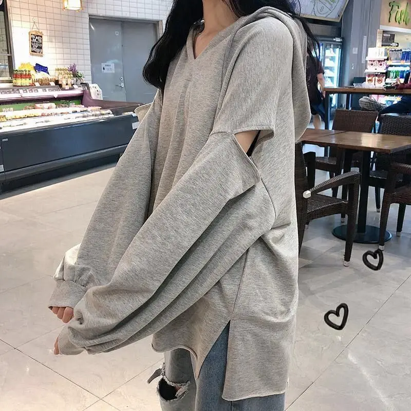 2021 Spring Autumn Korean Fashion Casual Woman Hoodie Solid V-neck Hole Full Sleeve Thin Loose Sweet Female Hooded Coat
2021 Spring Autumn Korean Fashion Casual Woman Hoodie Solid V-neck Hole Full Sleeve Thin Loose Sweet Female Hooded Coat