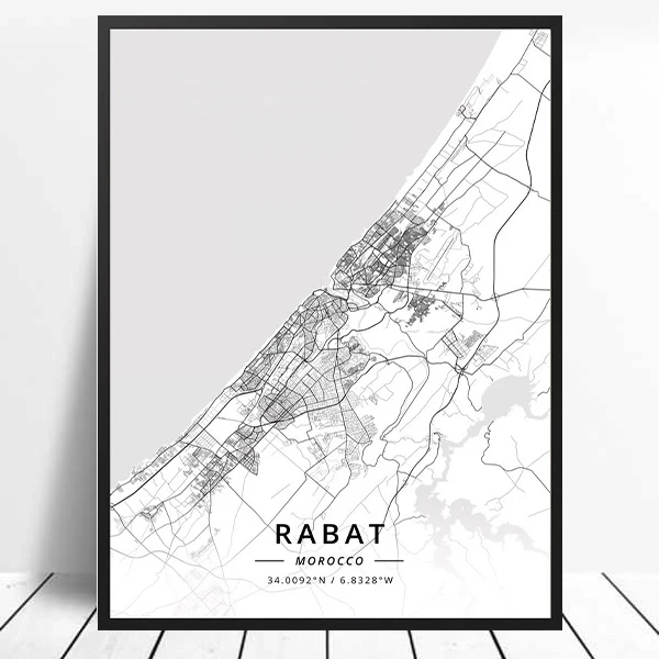 City Rabat Morocco Map Latitude and Longitude Black and White Decorative Painting Modern Living Room Canvas Poster
City Rabat Morocco Map Latitude and Longitude Black and White Decorative Painting Modern Living Room Canvas Poster