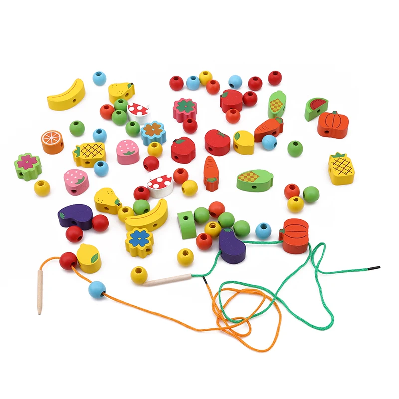 

82 шт. деревянные фрукты овощи на шнуровке бусины игрушки с ежиком доска Монтессори обучающая игрушка для детей подарок