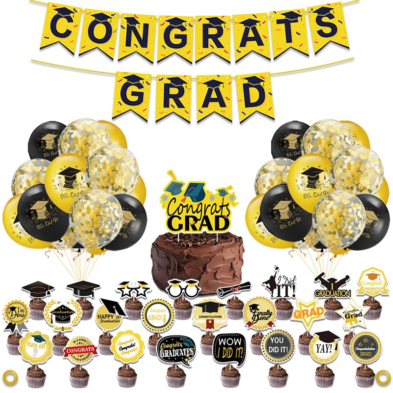48pcs/set Graduation Theme Balloons Congratsgrad Party Banner Cake Toppers For Students Graduation Party Decorations Supplies
48pcs/set Graduation Theme Balloons Congratsgrad Party Banner Cake Toppers For Students Graduation Party Decorations Supplies