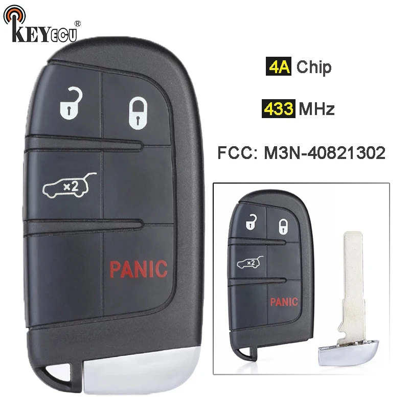 

KEYECU 433MHz 4A Chip M3N-40821302 P/N: 68250341 AB AC AD AA Smart Remote Key Fob for Jeep Compass Trailhawk 2017-2022