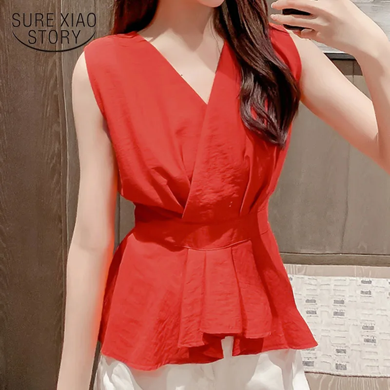 2020 Summer New Solid Color Waist Shirt White Cotton Blouse Korean Sleeveless V-neck Ruffle Blouse Women Chemisier Femme 9576
2020 Summer New Solid Color Waist Shirt White Cotton Blouse Korean Sleeveless V-neck Ruffle Blouse Women Chemisier Femme 9576
