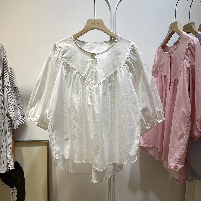 2021 Summer New Korean Style Loose Stitching Cotton Doll Shirt Women's Round Collar Soft Pullover Top Female Blouse
2021 Summer New Korean Style Loose Stitching Cotton Doll Shirt Women's Round Collar Soft Pullover Top Female Blouse