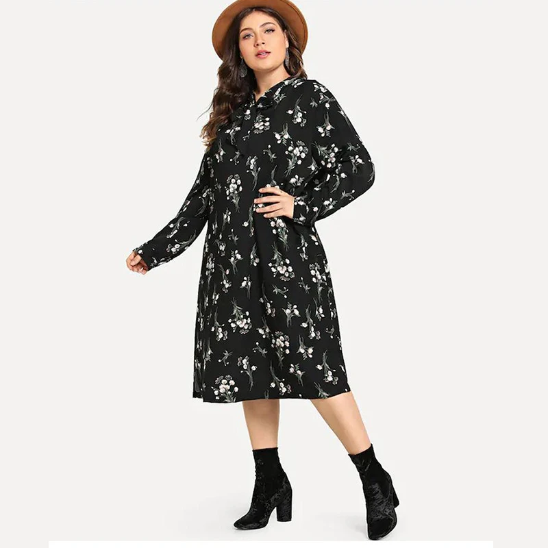 Plus size Floral Print Woman dress long sleeve Bow Bohemian Midi dress Black Casual Loose Long Sleeve Vestido Autumn Robe Femme 
Plus size Floral Print Woman dress long sleeve Bow Bohemian Midi dress Black Casual Loose Long Sleeve Vestido Autumn Robe Femme
