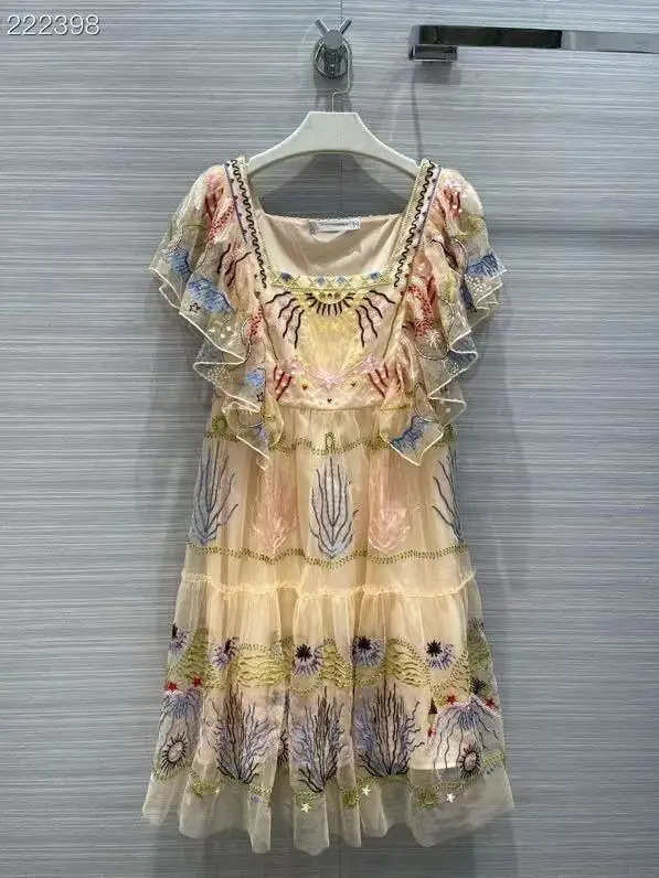 Elegant Mesh Flower Embroidery Party Knee-Length Dress Women's Fashion Runway Summer Slash Neck Short Sleeves Dresses Vestdios
Elegant Mesh Flower Embroidery Party Knee-Length Dress Women's Fashion Runway Summer Slash Neck Short Sleeves Dresses Vestdios