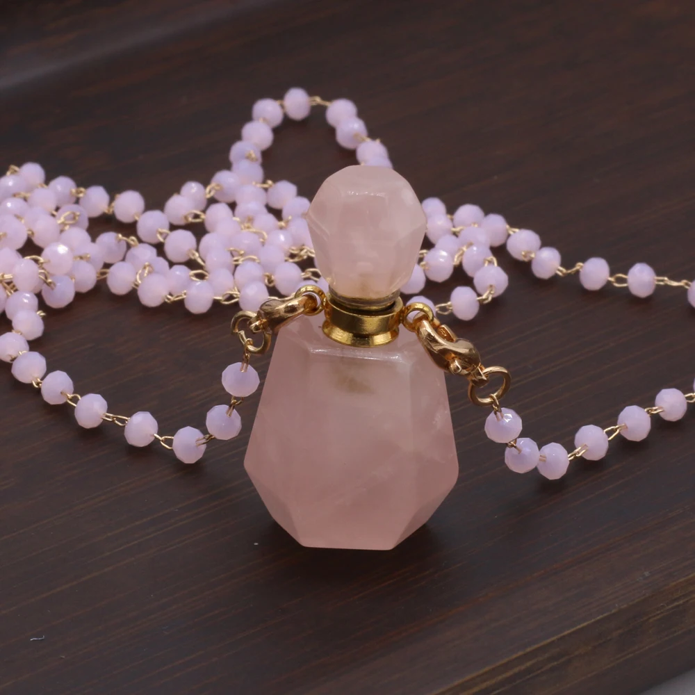 Very Delicate Necklace Natural Stone Rose Quartz Perfume Bottle Pendant Necklace for Romantic Love Gifts for Ladies 20x37 mm
Very Delicate Necklace Natural Stone Rose Quartz Perfume Bottle Pendant Necklace for Romantic Love Gifts for Ladies 20x37 mm
