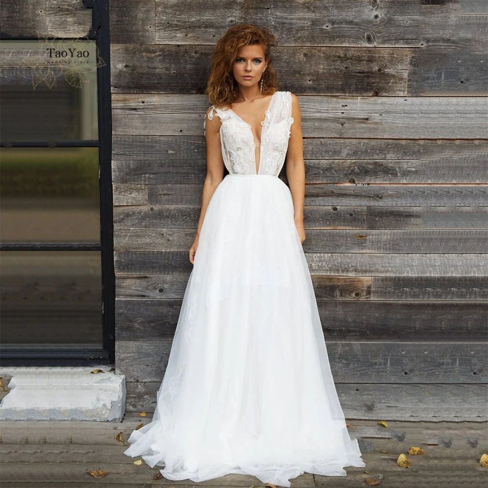 Elegant Open Back Wedding Dress Boho Sleeveless Deep V Neckline Bridal Gown Vestidos De Novia 2022 Robe De Soirée De Mariage
Elegant Open Back Wedding Dress Boho Sleeveless Deep V Neckline Bridal Gown Vestidos De Novia 2022 Robe De Soirée De Mariage