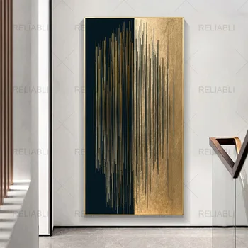 Minimalist Abstract Black Gold Lines Modern Canvas Painting Wall Art Picture for Gallery Interior Home Decor No Frame Cuadros